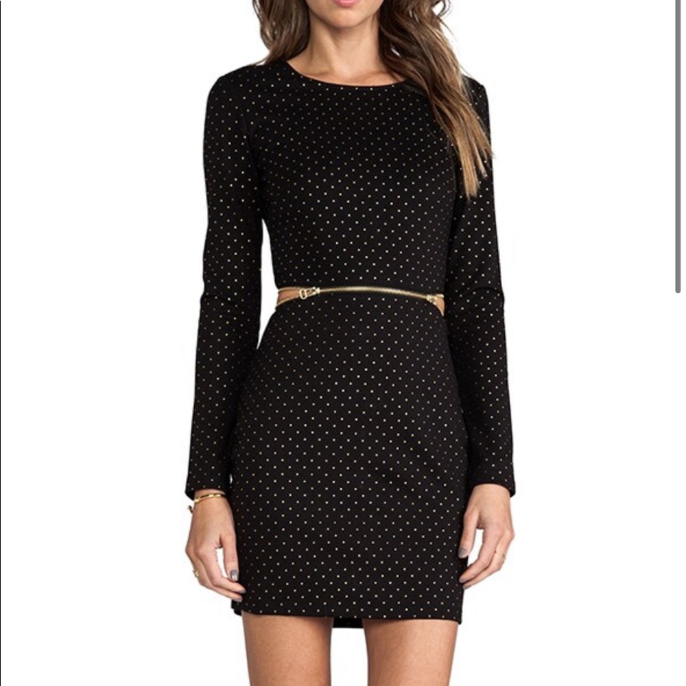 Dolce Vita Bing Gold Dots Dress Black long sleeve  with adjustable gold zipper